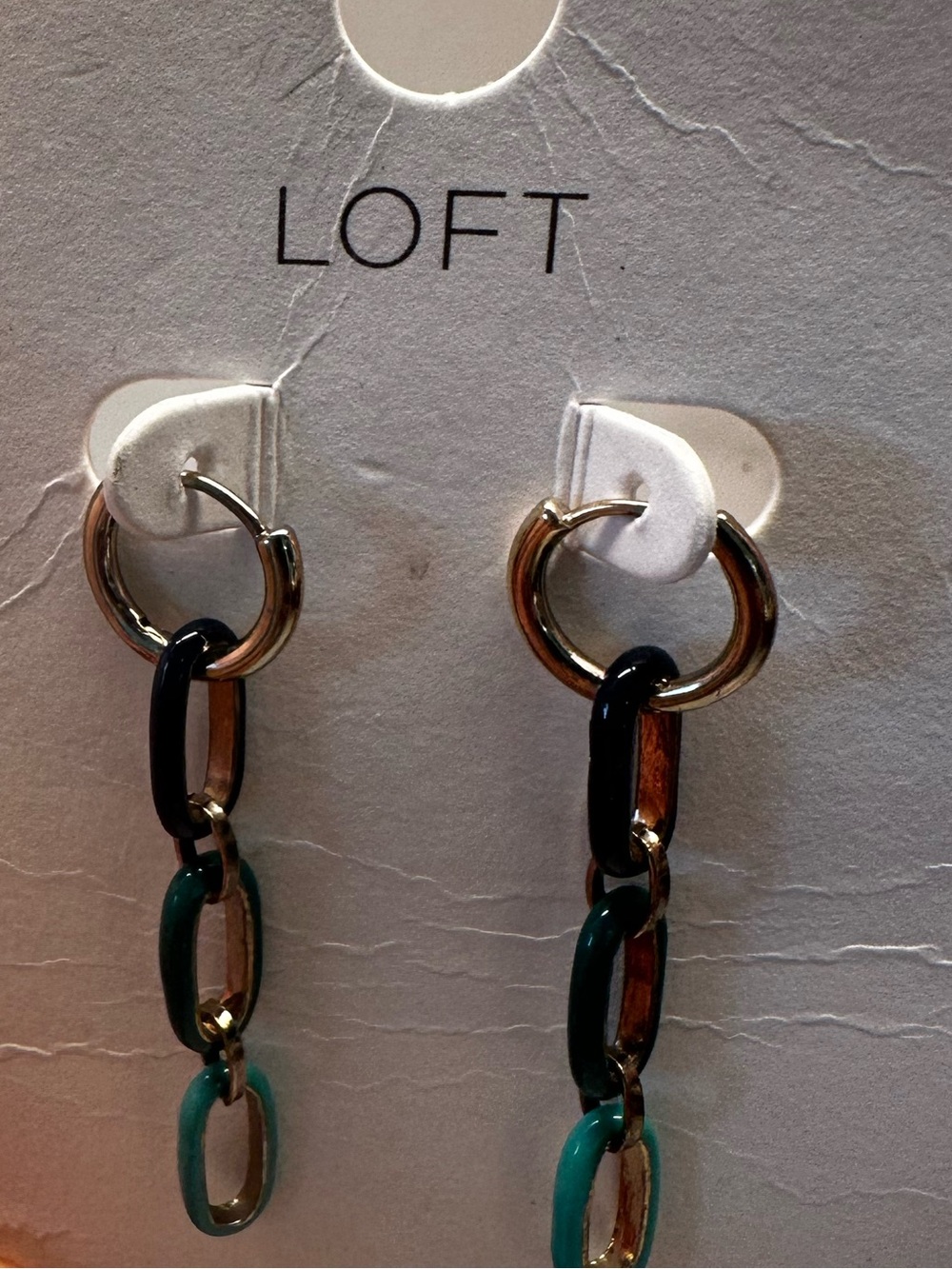 LOFT Teal and Silver Chain-Link Drop Earrings